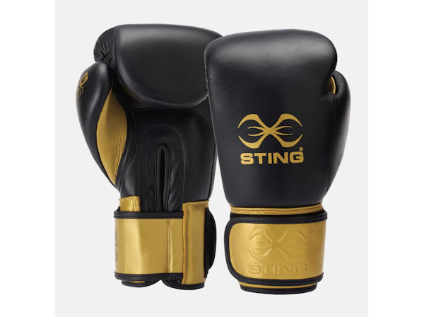 Sting Boxing Evolution Leather Sparring Gloves Black Gold Velcro